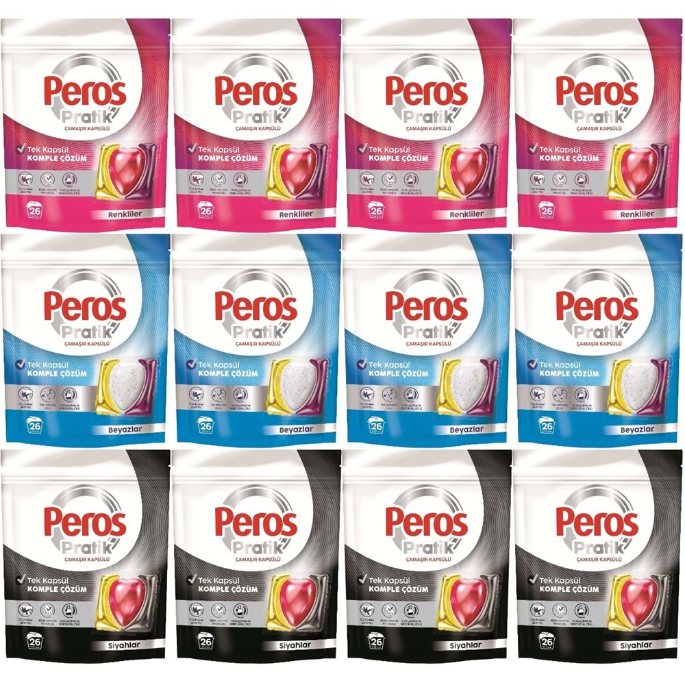 Peros Pratik Matik Çamaşır Deterjanı Kapsülü - Tableti 312 Adet (12PK*26) (Karma Set)
