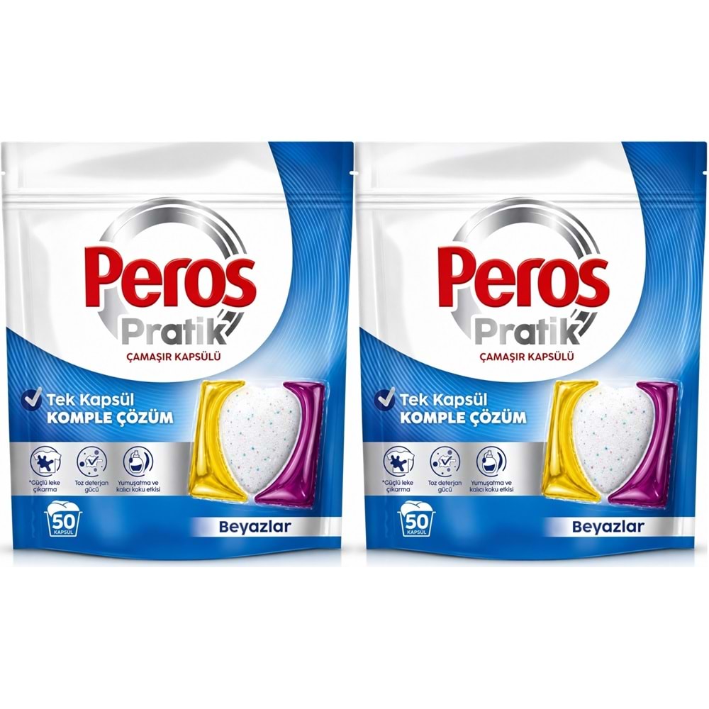 Peros Pratik Matik Çamaşır Deterjanı Kapsülü - Tableti 100 Adet Beyazlar (Avantaj Pk)