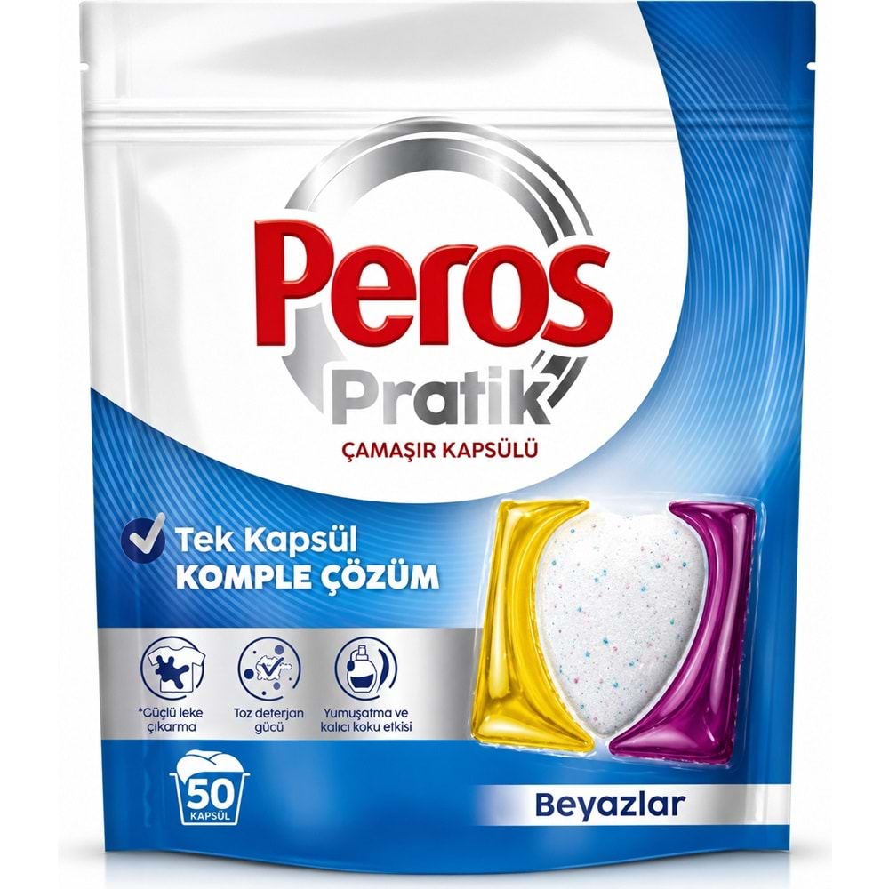 Peros Pratik Matik Çamaşır Deterjanı Kapsülü - Tableti 100 Adet Beyazlar - Siyahlar (Avantaj Pk)