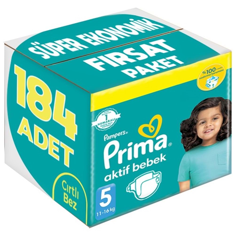 Prima Bebek Bezi 5 Beden 11-16 KG Junior 184 Adet Süper Ekonomik Fırsat Pk