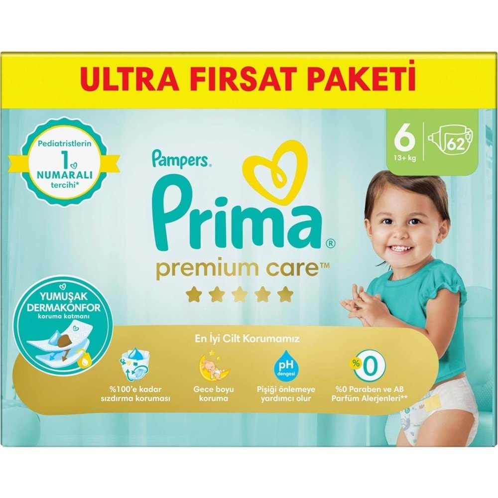 Prima Premium Care Bebek Bezi 6 Beden 13+ Extra Large 124 Adet MeGa Fırsat Pk