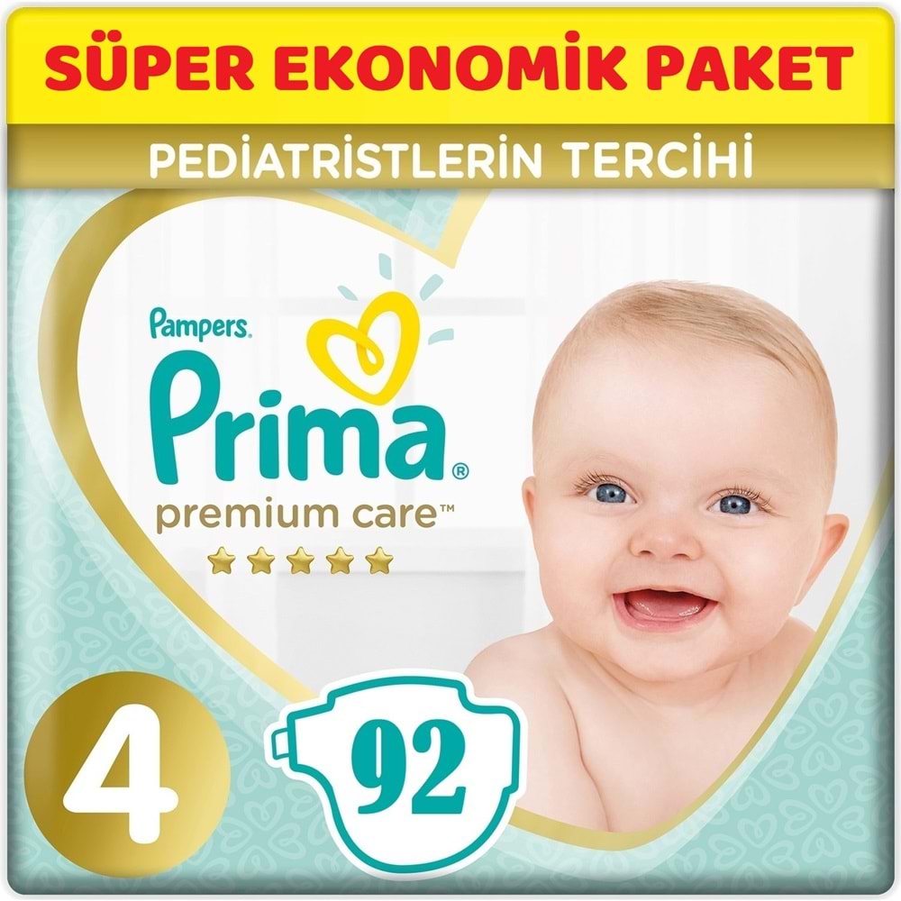 Prima Premium Care Bebek Bezi 4 Beden 9-14 KG Maxi 92 Adet Süper Ekonomik Pk