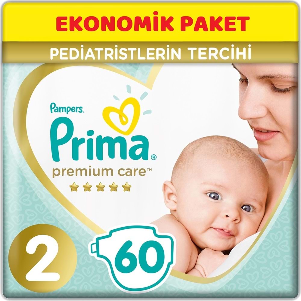 Prima Premium Care Bebek Bezi 1 Beden + 2 Beden 130 Adet Yeni Doğan Seti Ekonomik Pk