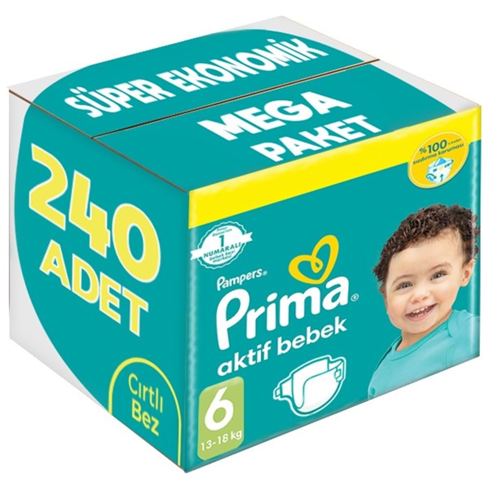 Prima Bebek Bezi Beden:6 (13-18Kg) Extra Large 240 Adet Süper Ekonomik Mega Pk