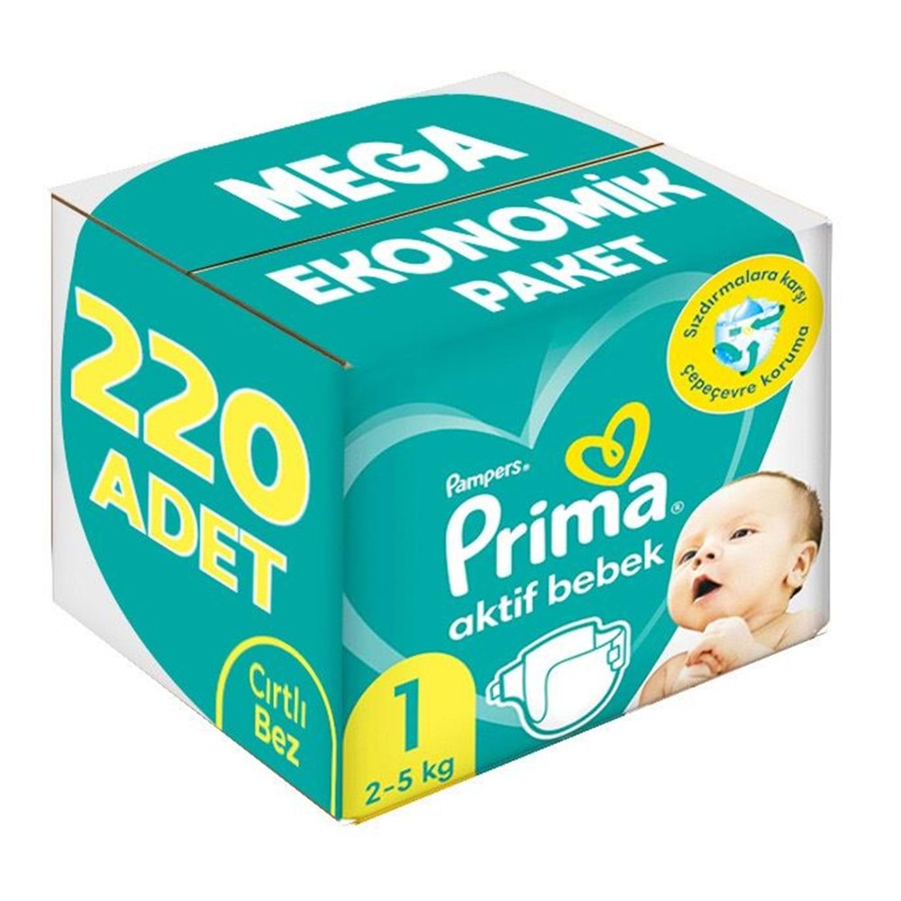Prima Bebek Bezi 1 Beden 2-5 KG Yeni Doğan 220 Adet MeGa Ekonomik Pk