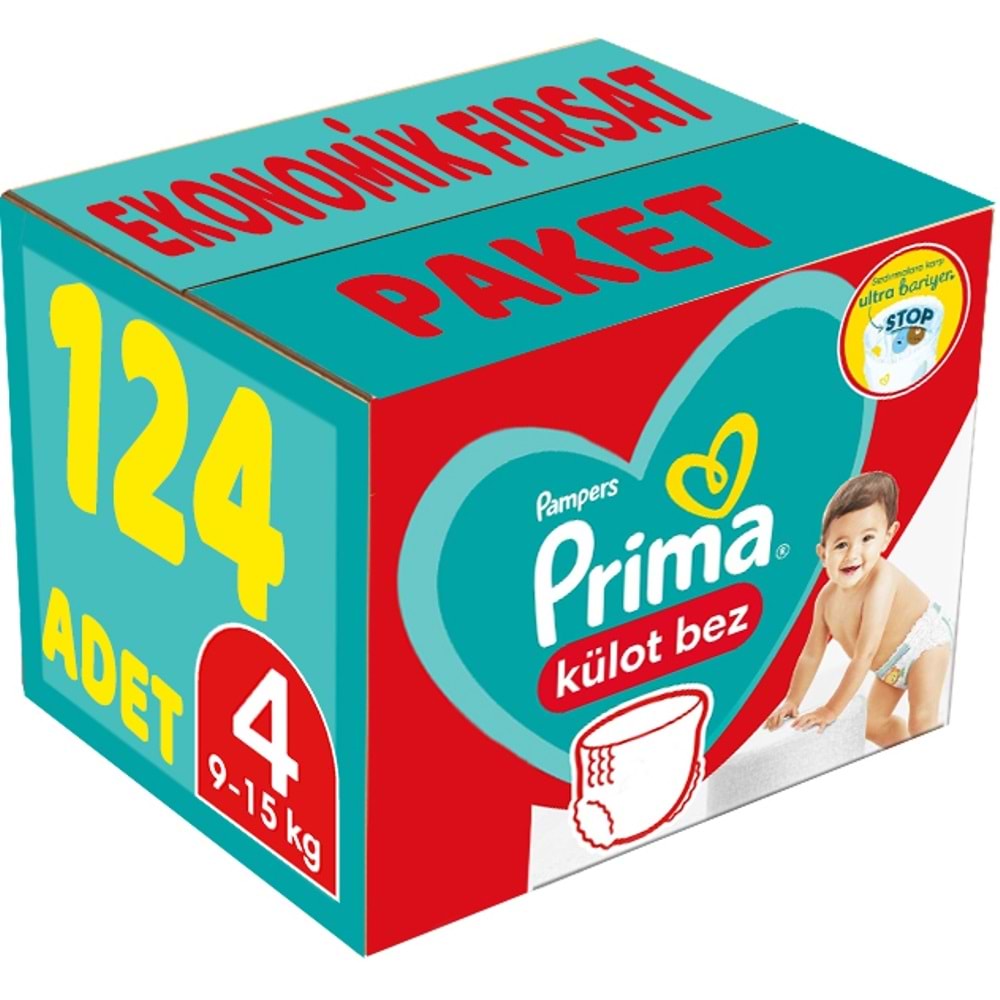 Prima Külot Bebek Bezi 4 Beden 9-15 KG Maxi 124 Adet Ekonomik Fırsat Pk
