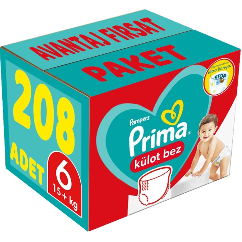 Prima Külot Bebek Bezi 6 Beden 15+ KG Extra Large 208 Adet Avantaj Fırsat Pk