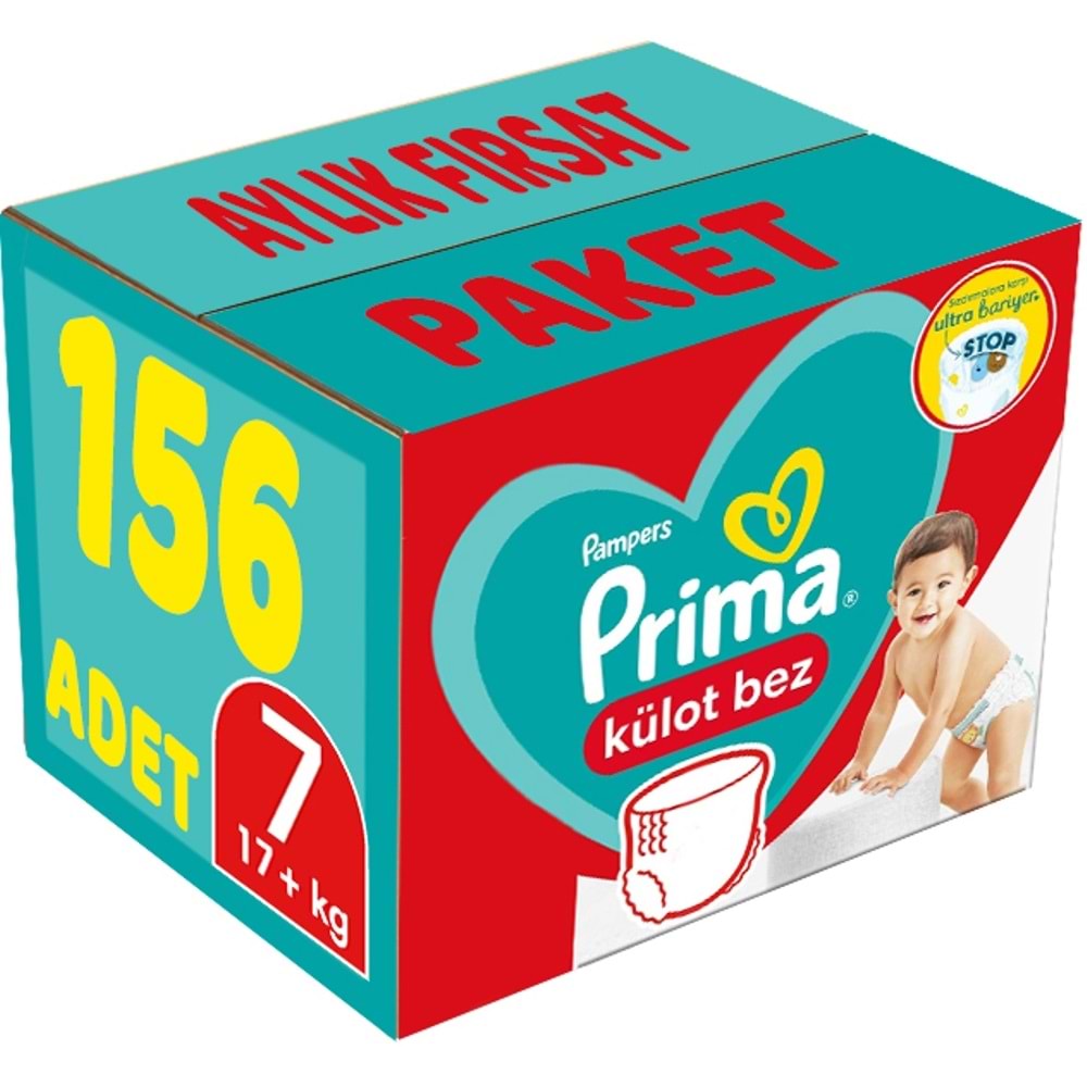 Prima Külot Bebek Bezi 7 Beden 17+ KG XXL 156 Adet Aylık Fırsat Pk