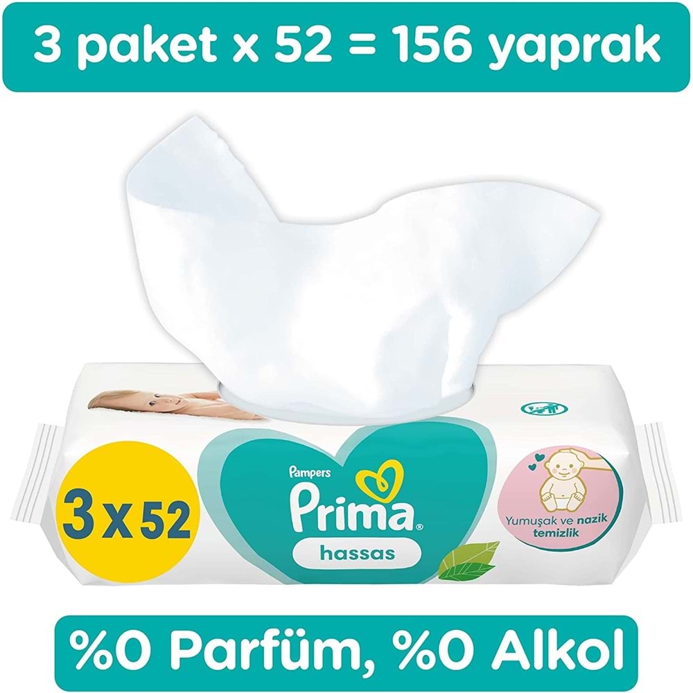 Prima Islak Havlu Mendil Hassas Ciltler İçin Bitki Bazlı Kokusuz (6 Lı Set) (2PK*3) 312 Yaprak