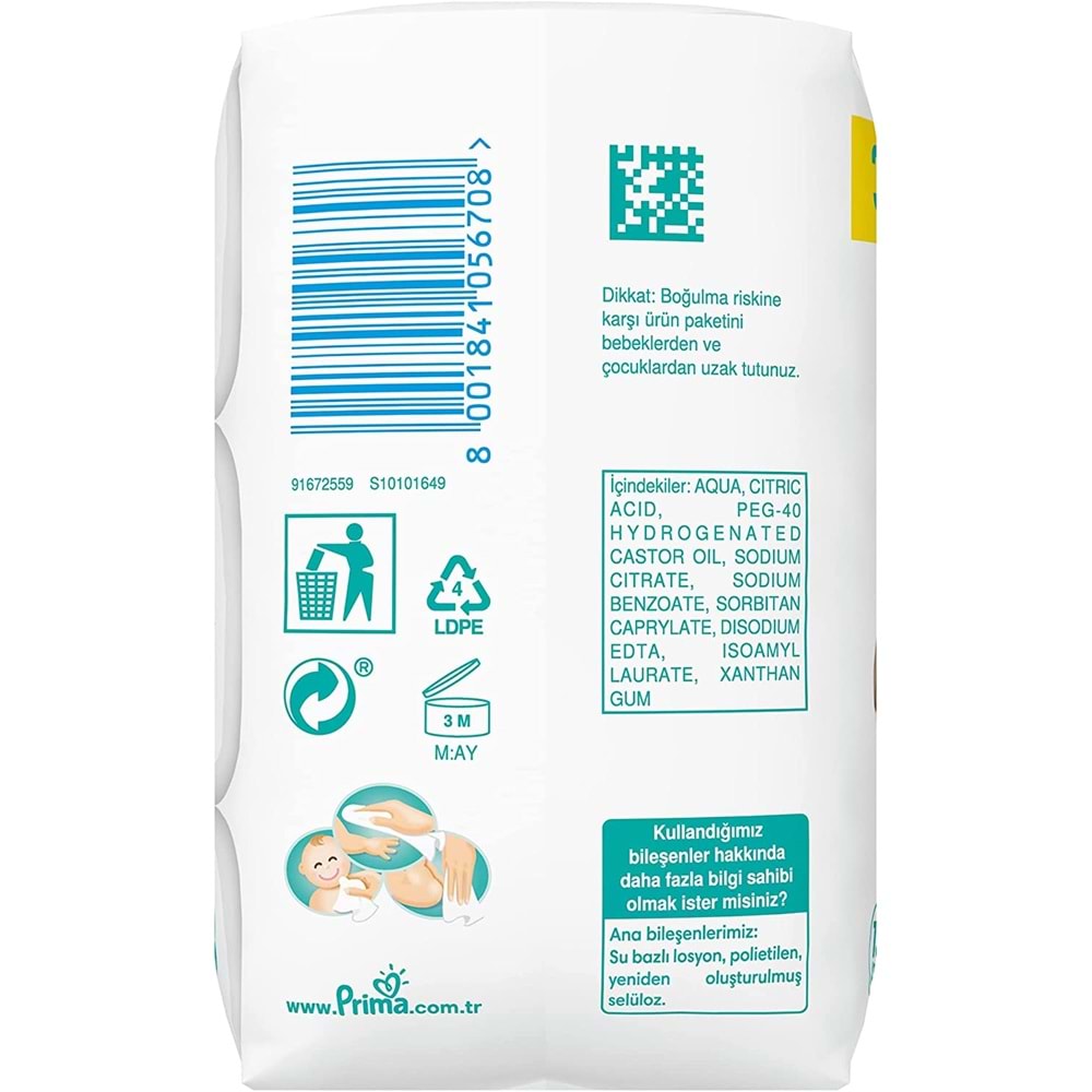 Prima Islak Havlu Mendil Hassas Ciltler İçin Bitki Bazlı Kokusuz (6 Lı Set) (2PK*3) 312 Yaprak