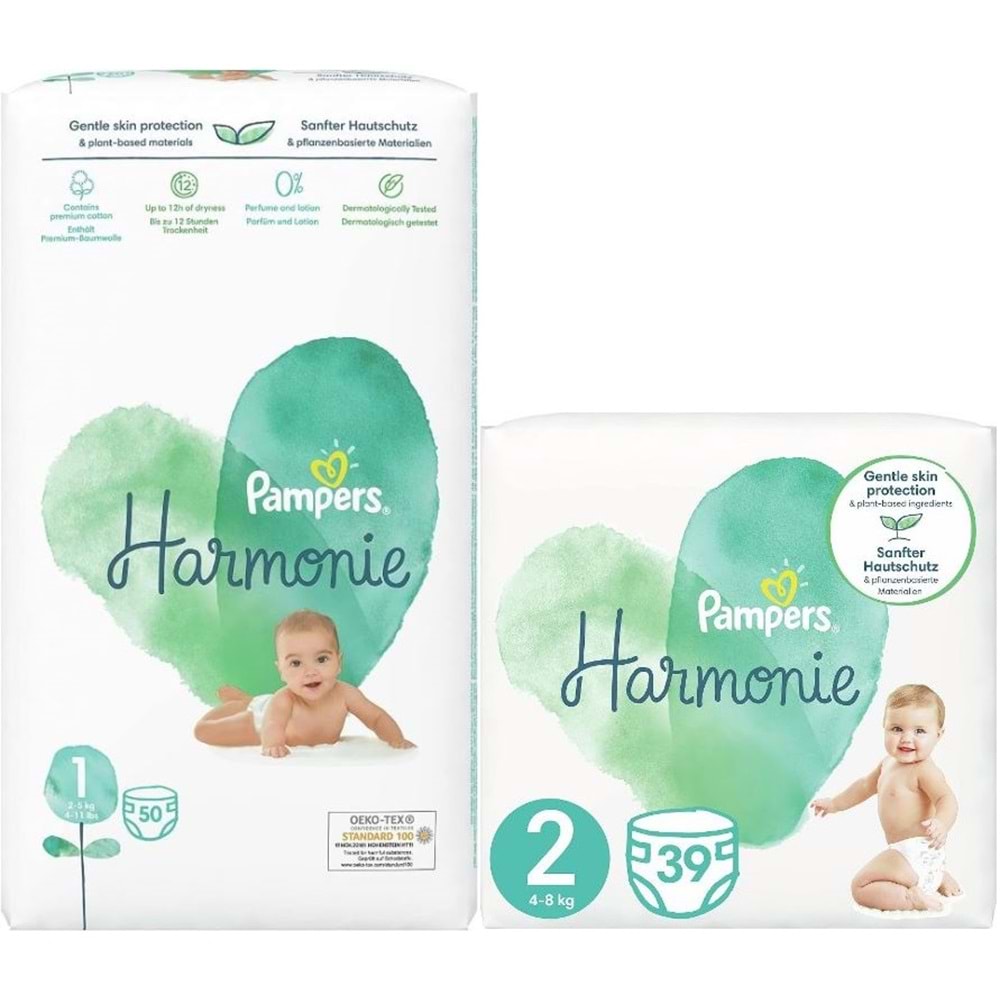 Prima Pampers Harmonie Bebek Bezi 1 Beden 2-5 KG Yenidoğan 50 Adet + 2 Beden 4-8 KG Mini 39 Adet
