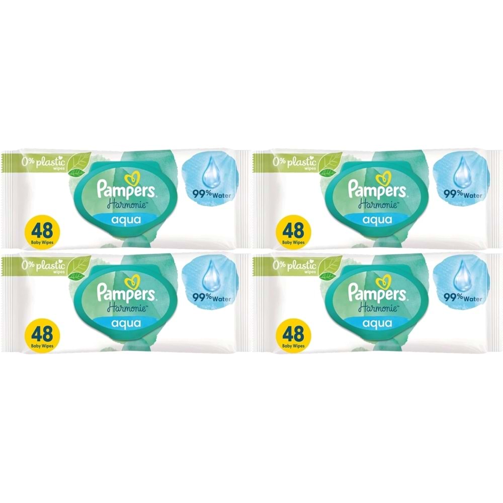 Prima Pampers Harmonie Islak Havlu Mendil Aqua Pure 48 Yaprak 4 Lü Set (192 Yaprak) Organik Pamuk
