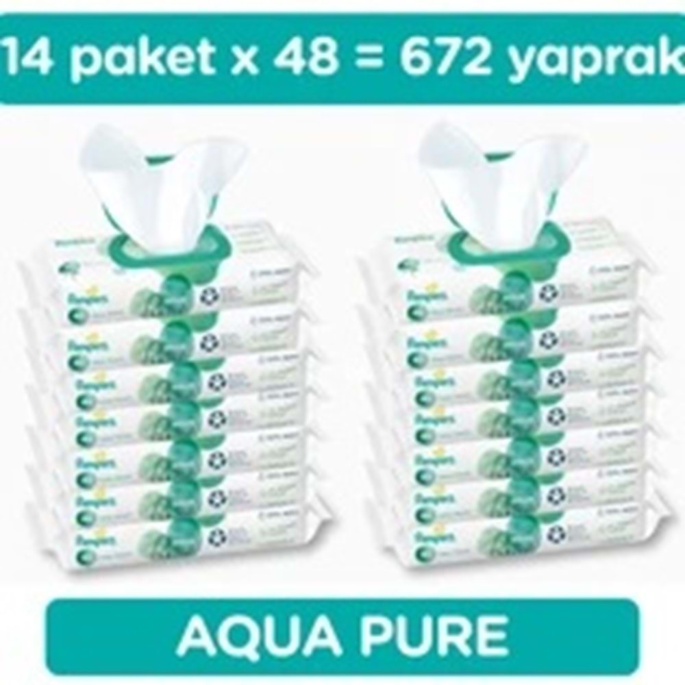 Prima Pampers Harmonie Islak Havlu Mendil Aqua Pure 48 Yaprak 14 Lü Set (672 Yaprak) Organik Pamuk