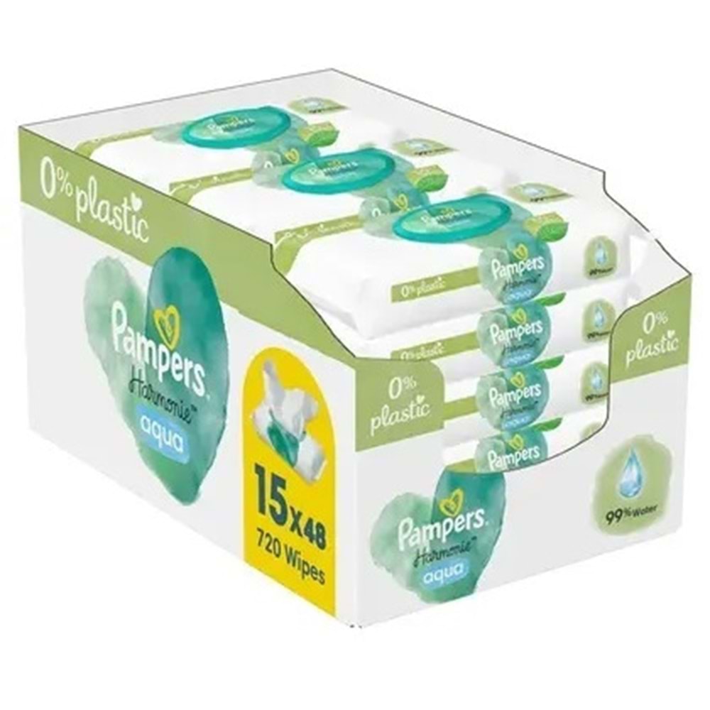 Prima Pampers Harmonie Islak Havlu Mendil Aqua Pure 48 Yaprak 15 Li Set (720 Yaprak) Organik Pamuk