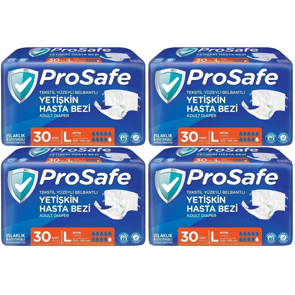 Prosafe Yetişkin Bezi Bel Bantlı Tekstil Yüzey L - Large - Büyük Boy 120 Adet