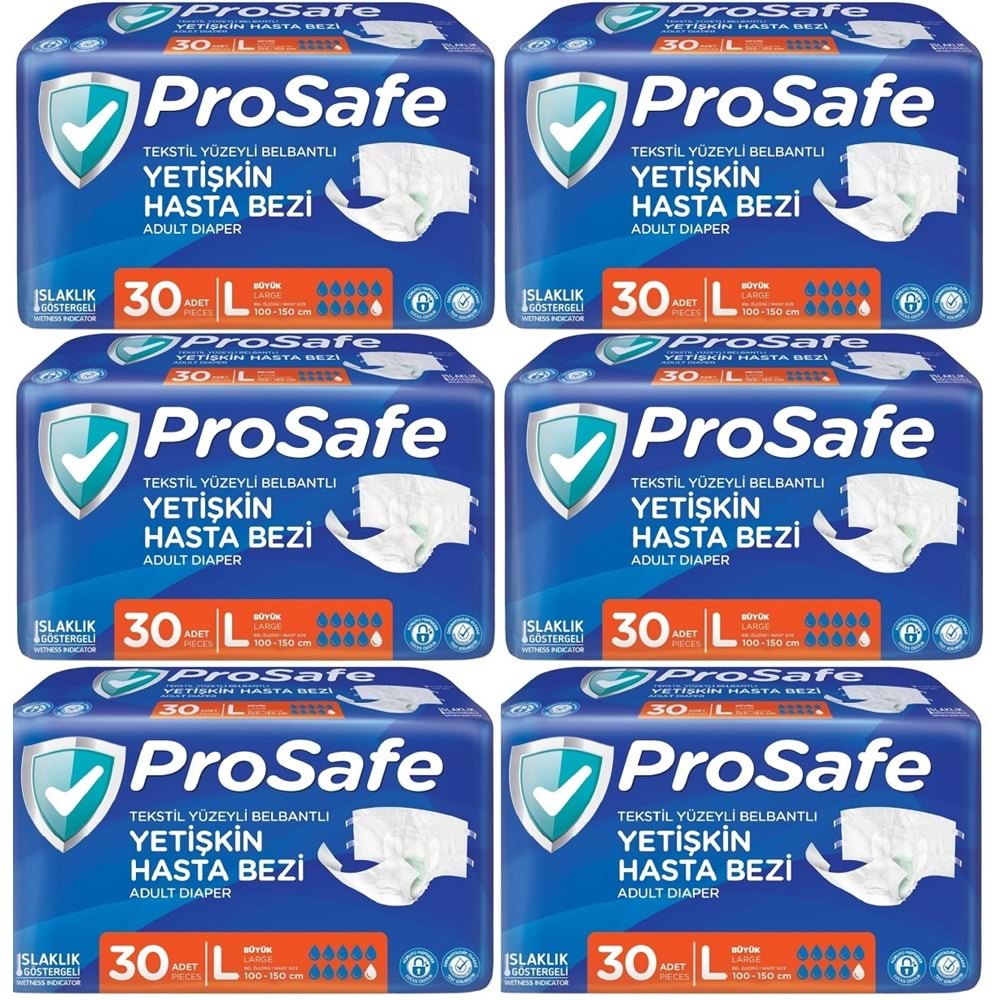 Prosafe Yetişkin Bezi Bel Bantlı Tekstil Yüzey L - Large - Büyük Boy 180 Adet