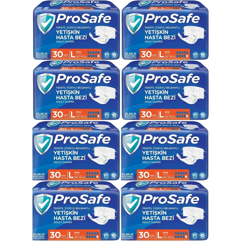 Prosafe Yetişkin Bezi Bel Bantlı Tekstil Yüzey L - Large - Büyük Boy 240 Adet
