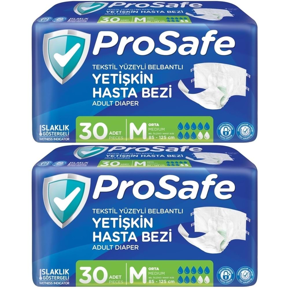 Prosafe Yetişkin Bezi Bel Bantlı Tekstil Yüzey M - Medium - Orta Boy 60 Adet (2PK*30)