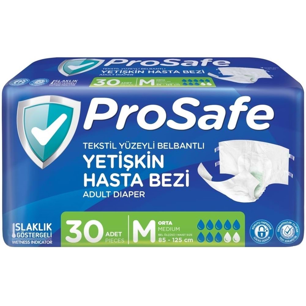 Prosafe Yetişkin Bezi Bel Bantlı Tekstil Yüzey M - Medium - Orta Boy 90 Adet (3PK*30)