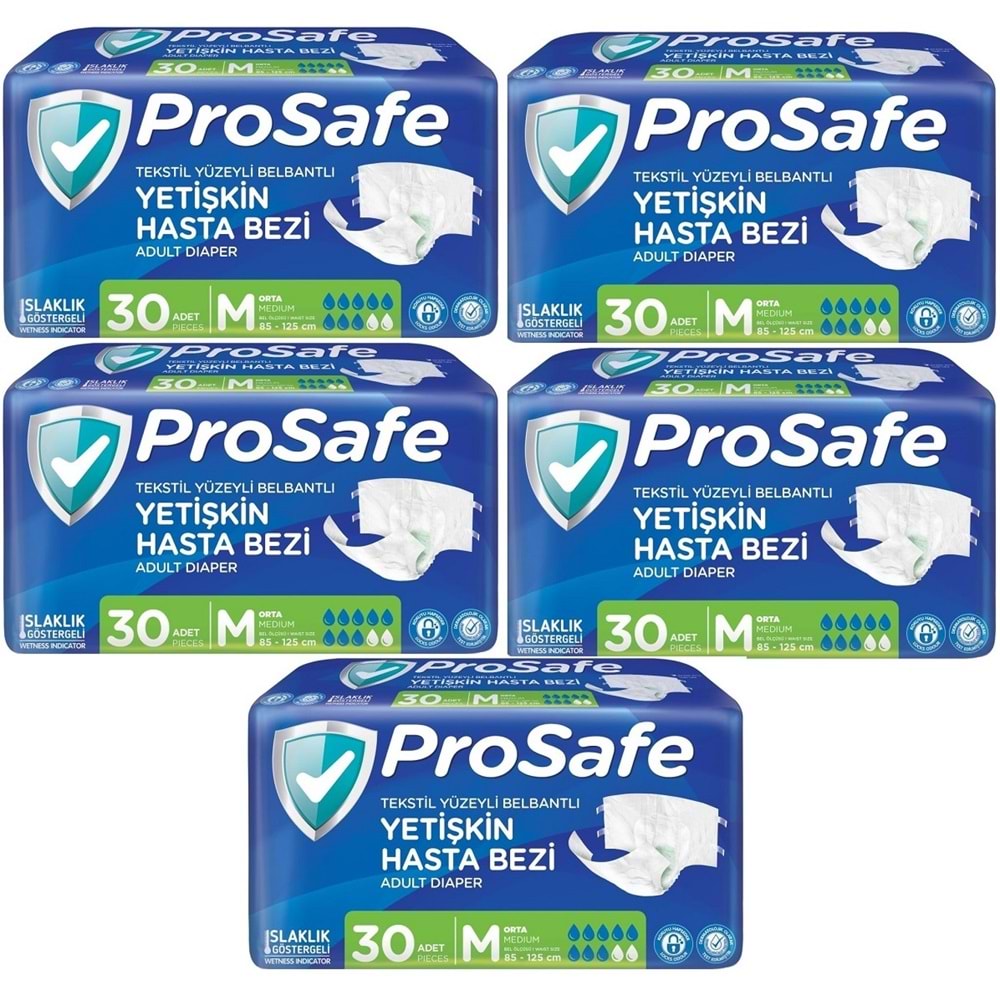 Prosafe Yetişkin Bezi Bel Bantlı Tekstil Yüzey M - Medium - Orta Boy 150 Adet (5PK*30)