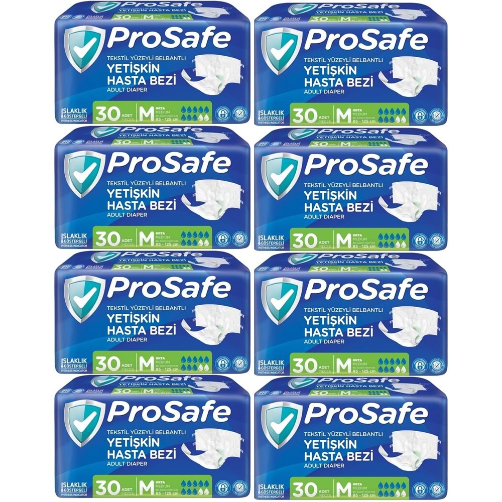 Prosafe Yetişkin Bezi Bel Bantlı Tekstil Yüzey M - Medium - Orta Boy 240 Adet (8PK*30)