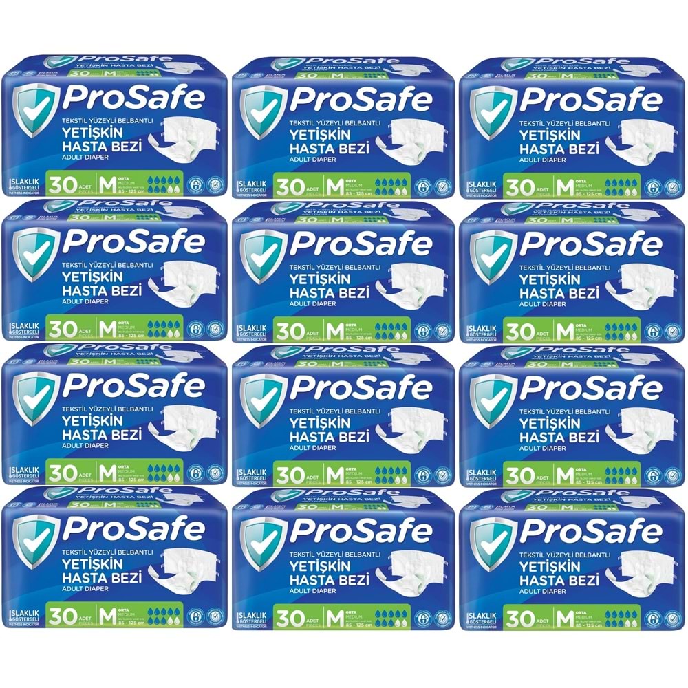 Prosafe Yetişkin Bezi Bel Bantlı Tekstil Yüzey M - Medium - Orta Boy 360 Adet (12PK*30)