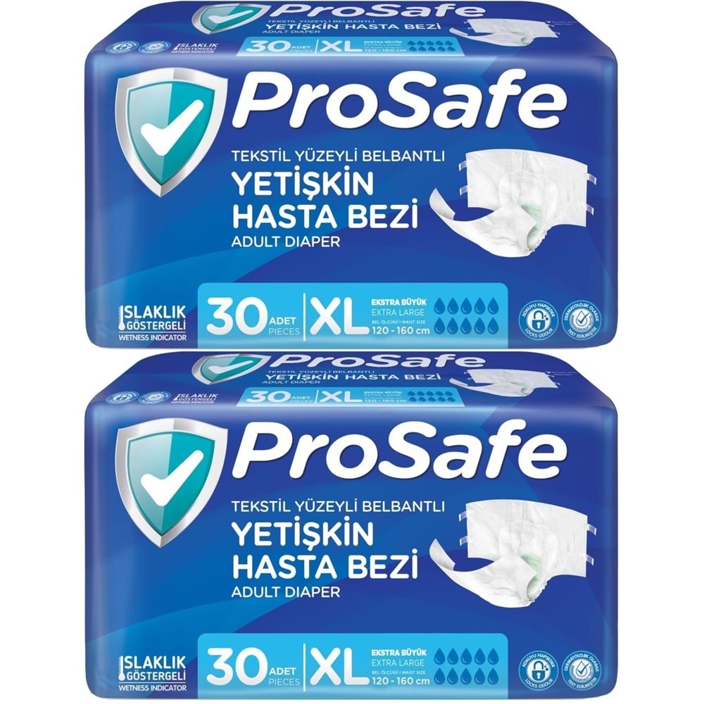 Prosafe Yetişkin Bezi Bel Bantlı Tekstil Yüzey XL-Extra Large Boy 60 Adet (2PK*30)