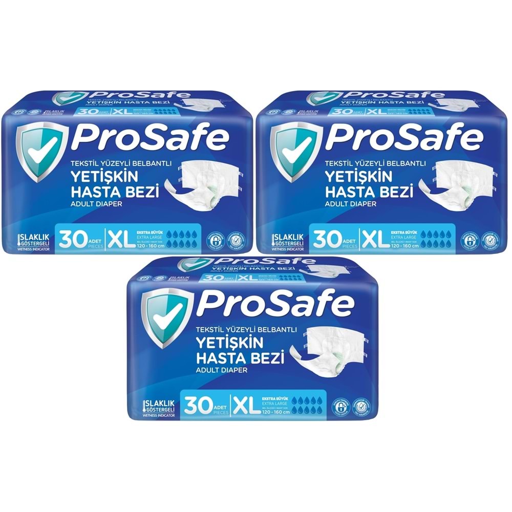 Prosafe Yetişkin Bezi Bel Bantlı Tekstil Yüzey XL-Extra Large Boy 90 Adet (3PK*30)