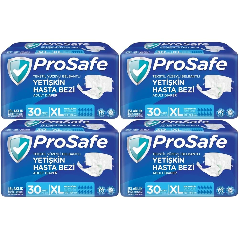 Prosafe Yetişkin Bezi Bel Bantlı Tekstil Yüzey XL-Extra Large Boy 120 Adet (4PK*30)