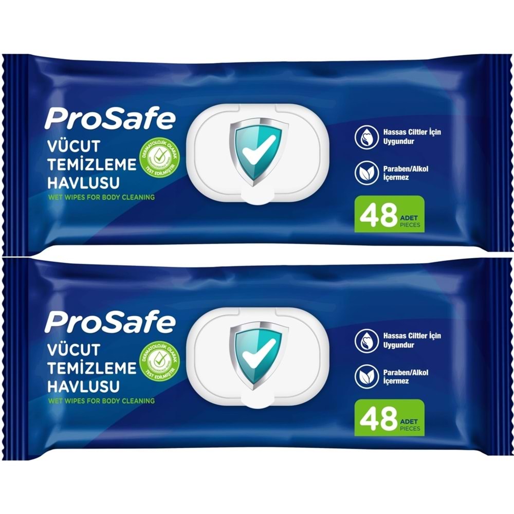 Prosafe Yetişkin Vücut Temizleme Islak Mendil Havlu 48 Yaprak XL (2 Li Set) Plastik Kapak