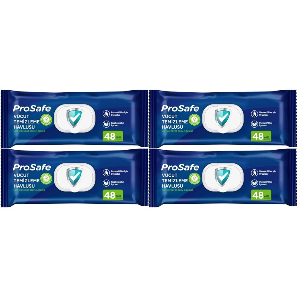 Prosafe Yetişkin Vücut Temizleme Islak Mendil Havlu 48 Yaprak XL (4 Lü Set) Plastik Kapak