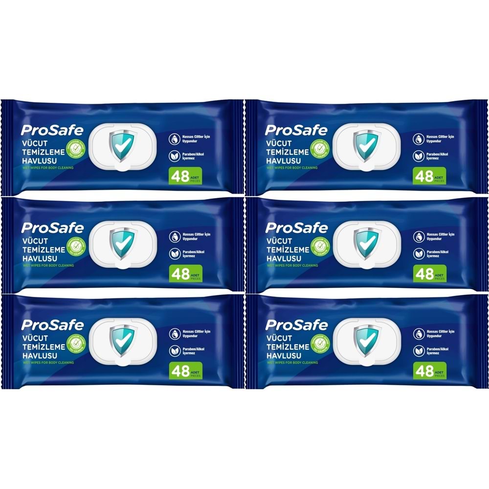 Prosafe Yetişkin Vücut Temizleme Islak Mendil Havlu 48 Yaprak XL (6 Lı Set) Plastik Kapak