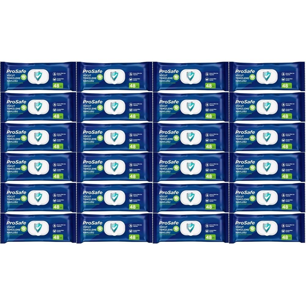 Prosafe Yetişkin Vücut Temizleme Islak Mendil Havlu 48 Yaprak XL (24 Lü Set) Plastik Kapak