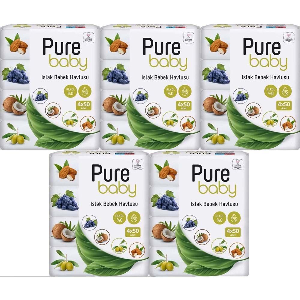 Pure Baby Wipes Islak Havlu Mendil 50 Yaprak 20 Li Set (1000 Yaprak) (Meyveli)