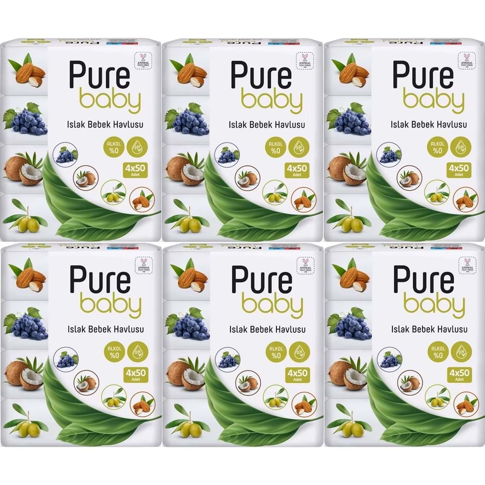 Pure Baby Wipes Islak Havlu Mendil 50 Yaprak 24 Lü Set (1200 Yaprak) (Meyveli)