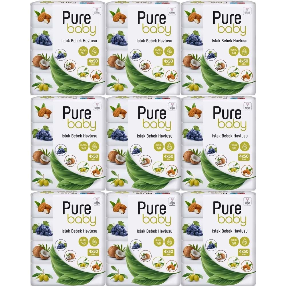 Pure Baby Wipes Islak Havlu Mendil 50 Yaprak 36 Lı Set (1800 Yaprak) (Meyveli)