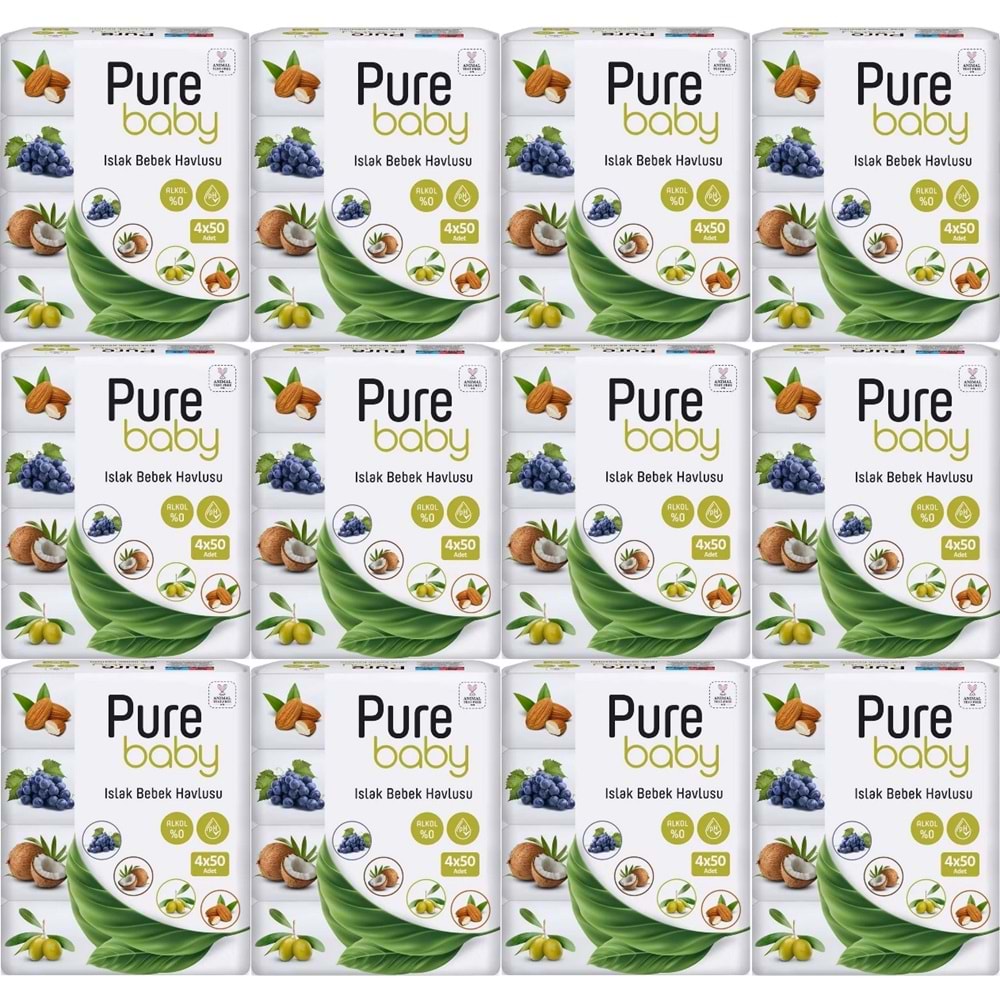 Pure Baby Wipes Islak Havlu Mendil 50 Yaprak 48 Li Set (2400 Yaprak) (Meyveli)