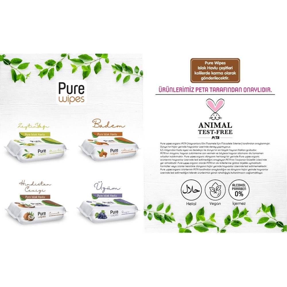 Pure Baby Wipes Islak Havlu Mendil 50 Yaprak 48 Li Set (2400 Yaprak) (Meyveli)
