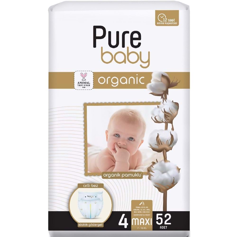 Pure Baby Organik Bebek Bezi 4 Beden 7-16 KG Maxi 208 Adet Avantaj Fırsat Pk