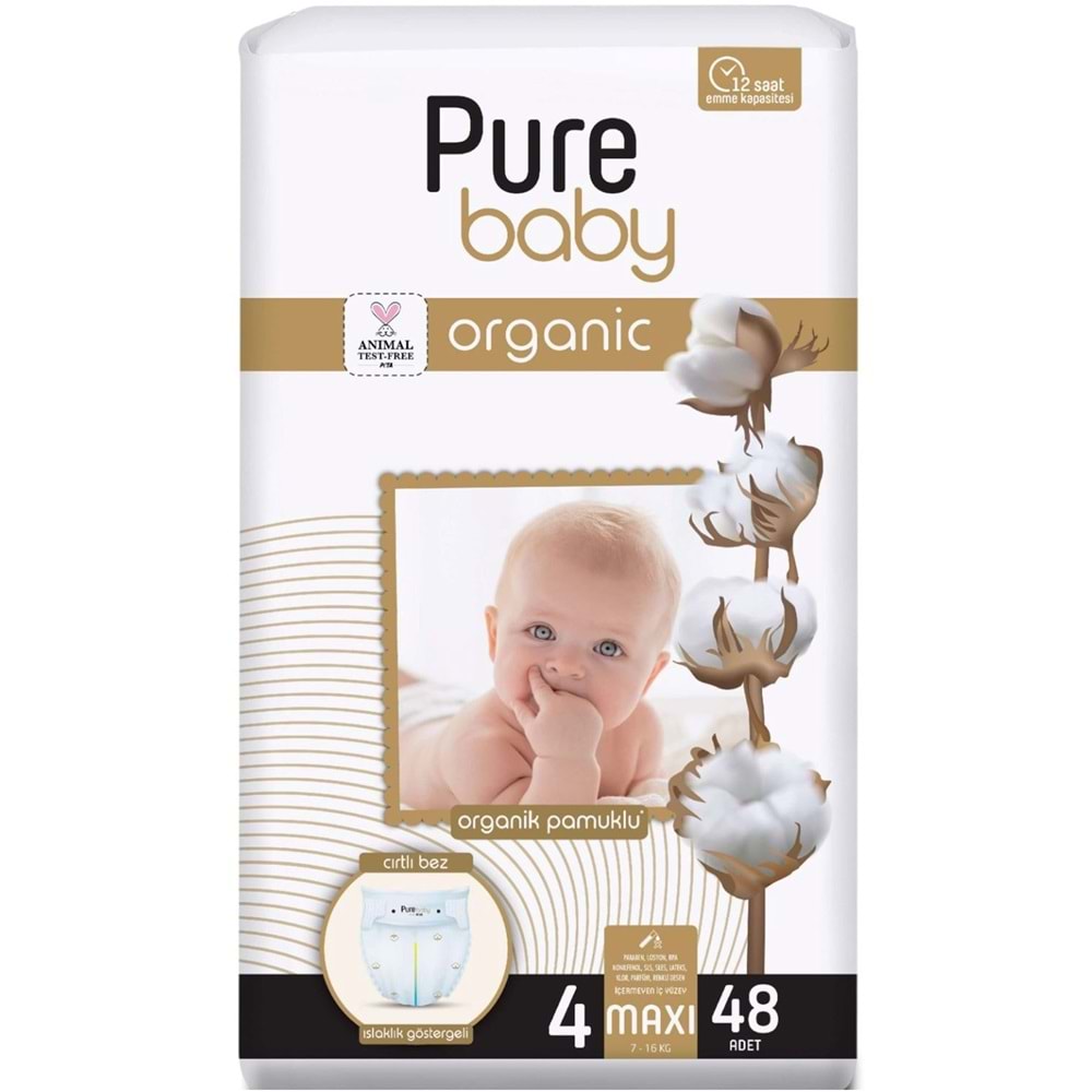 Pure Baby Organik Bebek Bezi 4 Beden 7-16 KG Maxi 240 Adet Mega Fırsat Pk