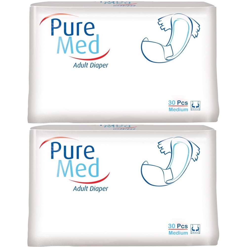 Puremed Yetişkin Bezi Bel Bantlı Tekstil Yüzey Medium M-Orta 60 Adet 2Pk x 30