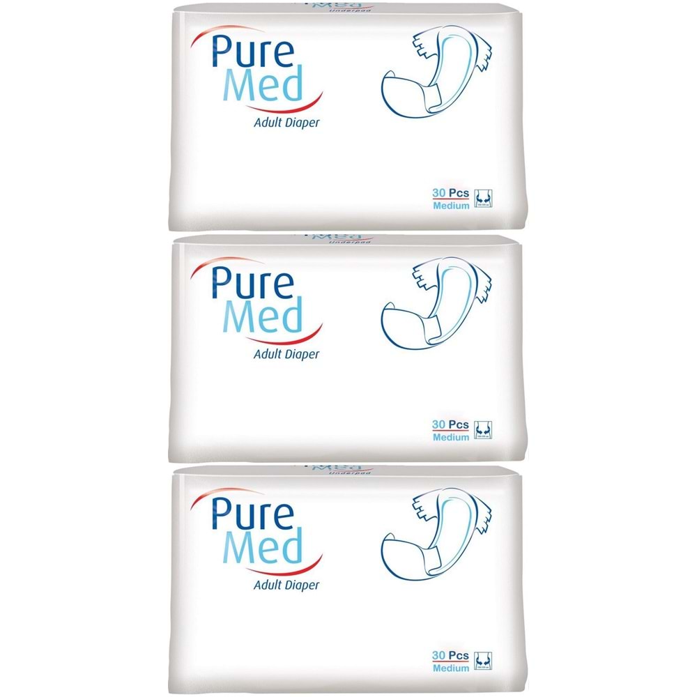Puremed Yetişkin Bezi Bel Bantlı Tekstil Yüzey Medium M-Orta 90 Adet 3Pk x 30