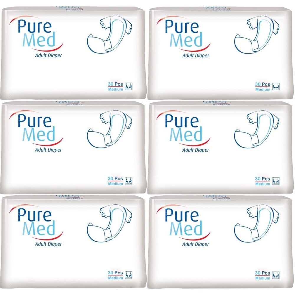 Puremed Yetişkin Bezi Bel Bantlı Tekstil Yüzey M - Orta - Medium 180 Adet (6PK*30)