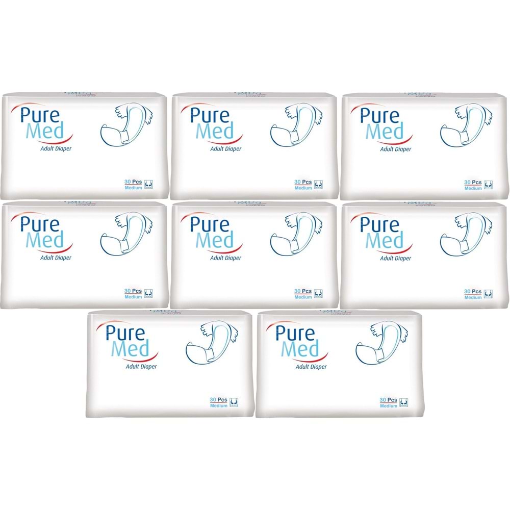 Puremed Yetişkin Bezi Bel Bantlı Tekstil Yüzey Medium M-Orta 240 Adet 8Pk x 30