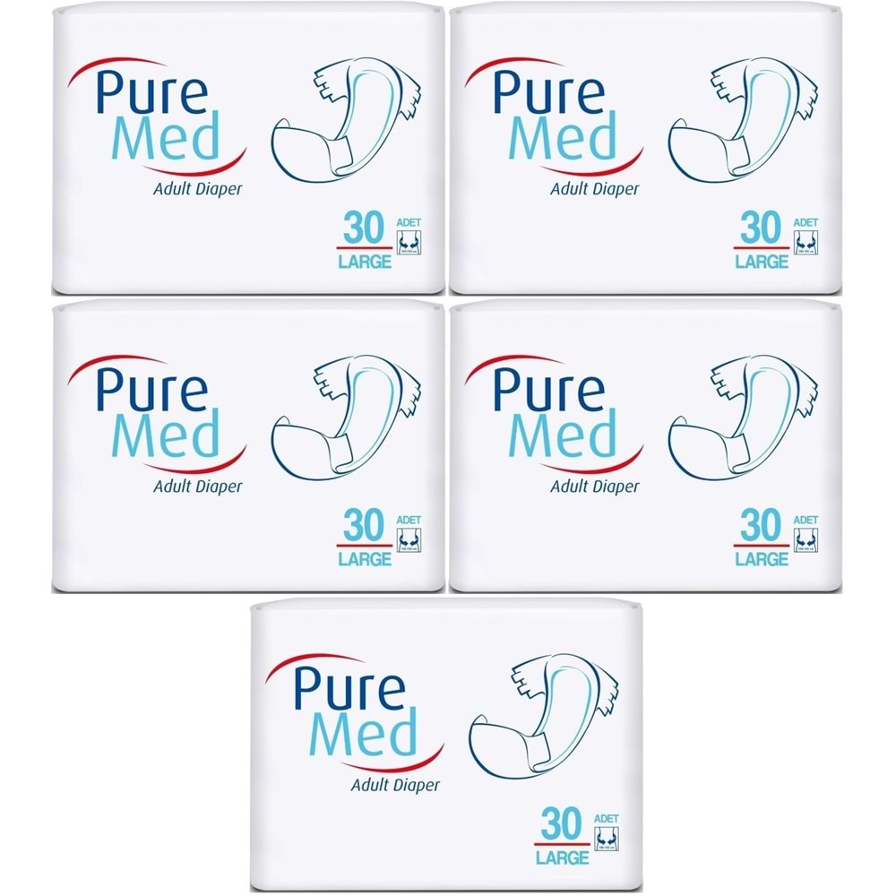Puremed Yetişkin Bezi Bel Bantlı Tekstil Yüzey Large L-Büyük 150 Adet 5Pk x 30