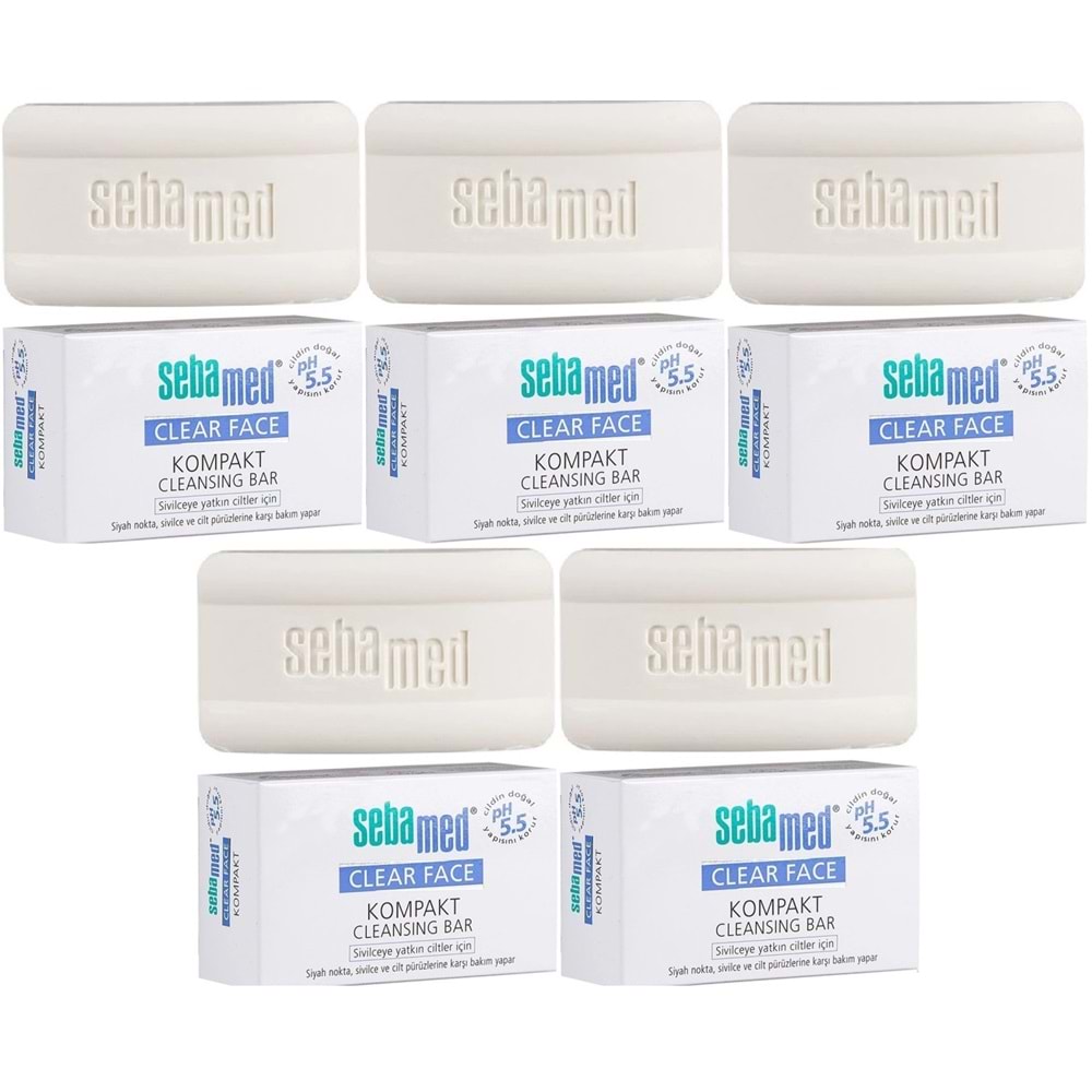 Sebamed Clear Face Kompakt Yüz Temizleme Barı Sabun Sivilceye Yatkın Cilt 100GR (5 Li Set)