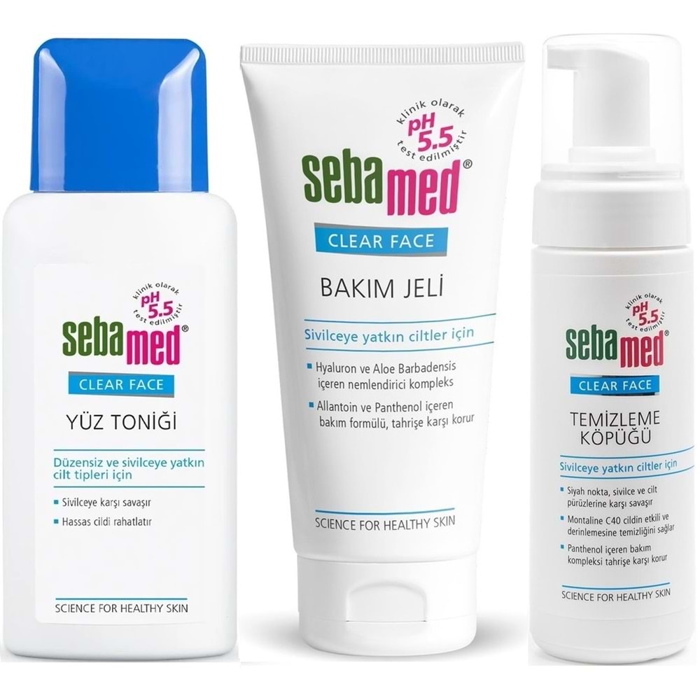 Sebamed Clear Face Temizleyici Yüz Toniği + Bakım Jeli + Yüz Temizleme Köpüğü Top:350ML (Avantaj PK)