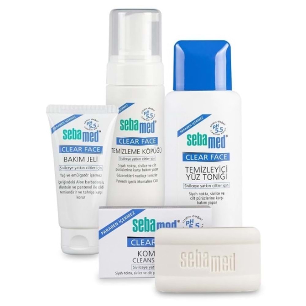 Sebamed Clear Face Temizleyici Yüz Toniği + Bakım Jeli + Yüz Temizleme Köpüğü + Sabun (Avantaj PK)