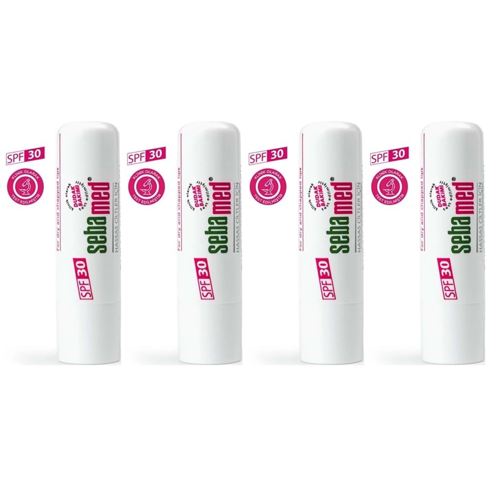 Sebamed Dudak Koruyucu Bakım Kremi Stick 30 SPF 4.8GR (Çatlamış ve Hassas Nemlendiricili) (4 Lü Set)