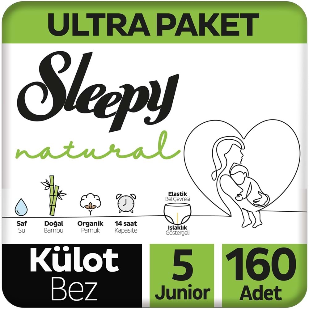 Sleepy Külot Bebek Bezi Natural 5 Beden 11-18 KG Junior 160 Adet Ekonomik Ultra Pk